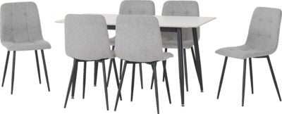 Fenton Dining Set (6 Chairs)
White Marble Stone Effect/Light Grey Fabric