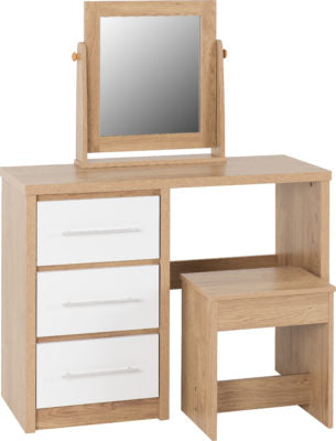 Seville 3 Drawer Dressing Table Set
White High Gloss/Light Oak Effect Veneer