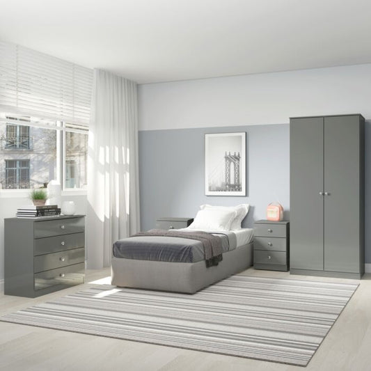 Denver 2 Door Wardrobe Bedroom Set - Grey Gloss