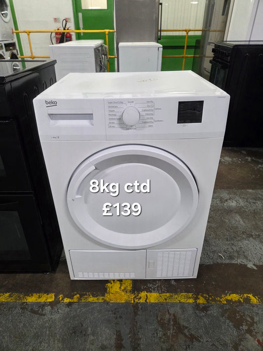 Beko DTKCE80021W 8kg condenser tumble dryer Refurbished | 120 Day Warranty | Free Delivery