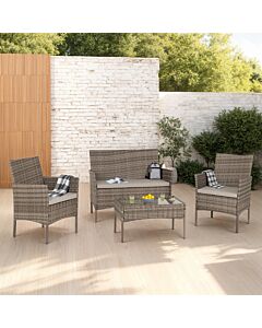 Willow 4Pc Garden Set - Grey Rattan/Grey Fabric/Clear Glass