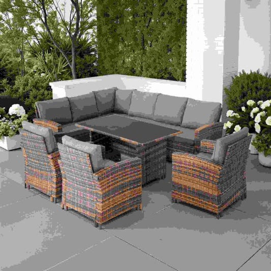 Aspen Corner Garden Furniture Set - Brown Rattan/Grey Fabric