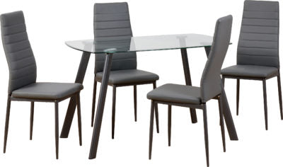 Abbey Dining Set
Clear Glass/Grey/Grey Faux Leather