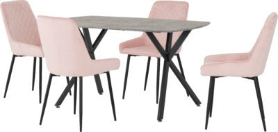 Athens Rectangular Dining Set with Avery Chairs
Concrete Effect/Black/Baby Pink Velvet