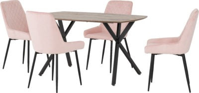 Athens Rectangular Dining Set with Avery Chairs
Medium Oak Effect/Black/Baby Pink Velvet