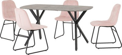 Athens Rectangular Dining Set with Lukas Chairs
Concrete Effect/Black/Baby Pink Velvet