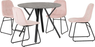 Athens Round Dining Set with Lukas Chairs
Concrete Effect/Black/Baby Pink Velvet