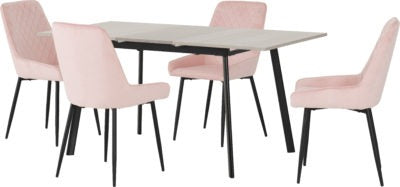 Avery Extending Dining Set with Avery Chairs
Concrete/Grey Oak Effect/Black/Baby Pink Velvet