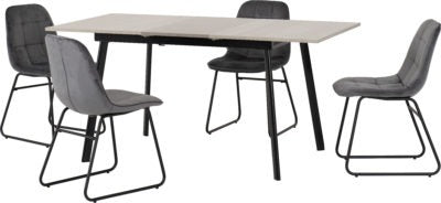 Avery Extending Dining Set with Lukas Chairs
Concrete/Grey Oak Effect/Black/Grey Velvet