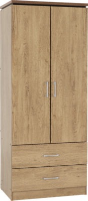 Charles 2 Door 2 Drawer Wardrobe
Oak Effect Veneer with Walnut Trim