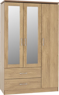 Charles 3 Door 2 Drawer Mirrored Wardrobe
Oak Effect Veneer with Walnut Trim