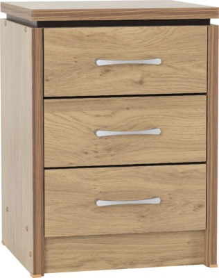 Charles 3 Drawer Bedside Chest
Oak Effect Veneer with Walnut Trim