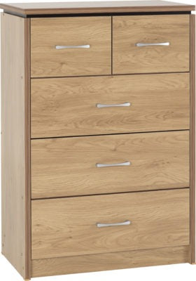 Charles 3+2 Drawer Chest
Oak Effect Veneer with Walnut Trim