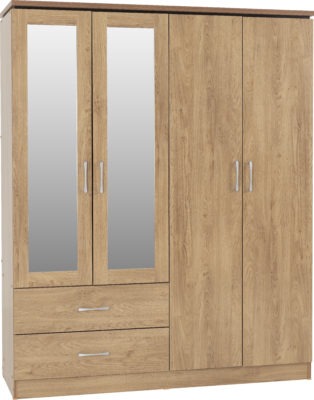 Charles 4 Door 2 Drawer Mirrored Wardrobe
Oak Effect Veneer with Walnut Trim