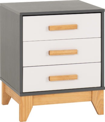 Cleveland 3 Drawer Bedside
White/Grey Metal Effect