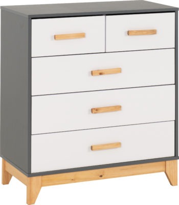 Cleveland 3+2 Drawer Chest
White/Grey Metal Effect