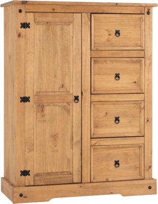 Corona 1 Door 4 Drawer Low Wardrobe
Distressed Waxed Pine