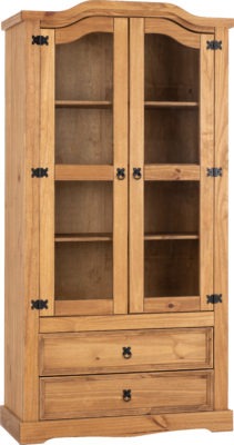 Corona 2 Door 2 Drawer Glass Display Unit
Distressed Waxed Pine/Clear Glass