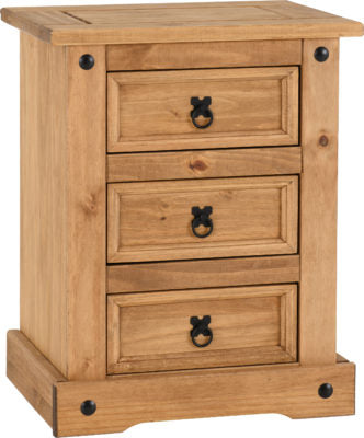 Corona 3 Drawer Bedside Chest
Distressed Waxed Pine