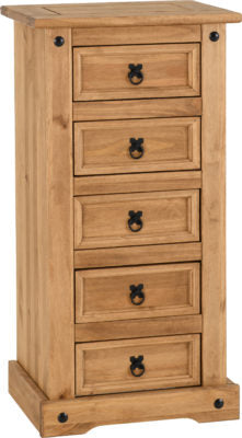 Corona 5 Drawer Narrow Chest
Distressed Waxed Pine