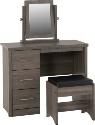 Lisbon 3 Piece Dressing Table Set with Mirror
Black Wood Grain/Black Faux Leather