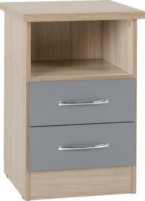 Nevada 2 Drawer Bedside
Grey Gloss/Light Oak Effect Veneer