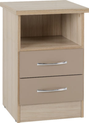 Nevada 2 Drawer Bedside
Oyster Gloss/Light Oak Effect Veneer