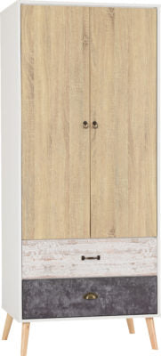 Nordic 2 Door 2 Drawer Wardrobe
White/Distressed Effect