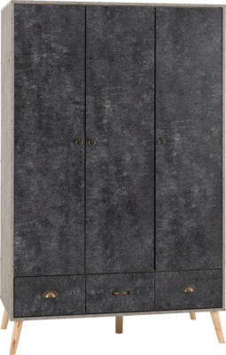 Nordic 3 Door 3 Drawer Wardrobe
Concrete Effect/Charcoal