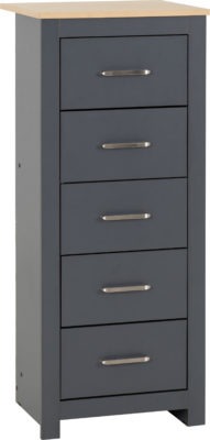 Portland 5 Drawer Narrow Chest
Grey/Oak Effect