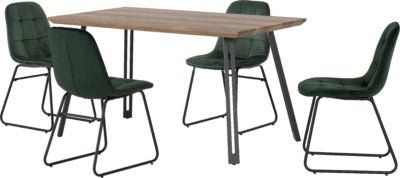 Quebec Straight Edge Dining Set with Lukas Chairs
Medium Oak Effect/Black/Emerald Green Velvet