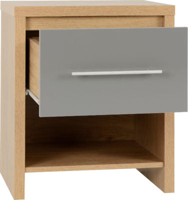 Seville 1 Drawer Bedside
Grey High Gloss/Light Oak Effect Veneer