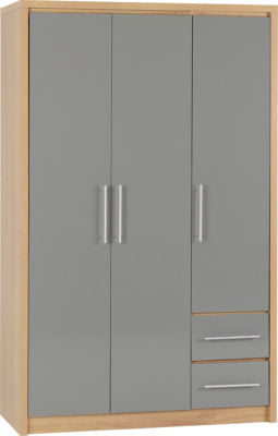 Seville 3 Door 2 Drawer Wardrobe
Grey High Gloss/Light Oak Effect Veneer