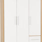 Seville 3 Door 2 Drawer Wardrobe
White High Gloss/Light Oak Effect Veneer