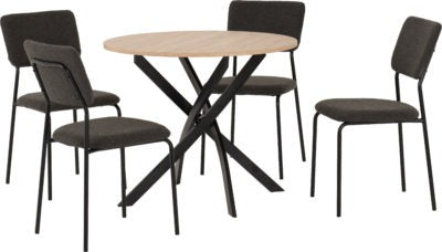 Sheldon Round Wooden Top Dining Set
Sonoma Oak Effect/Black/Grey Boucle Fabric