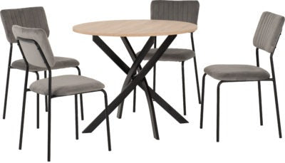 Sheldon Round Wooden Top Dining Set
Sonoma Oak Effect/Black/Grey Velvet Fabric