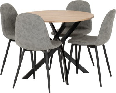 Sheldon Round Wooden Top Dining Set with Athens Chairs
Sonoma Oak Effect/Black/Grey Faux Leather