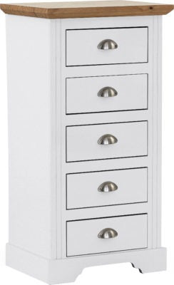 Toledo 5 Drawer Narrow Chest
White/Oak Effect