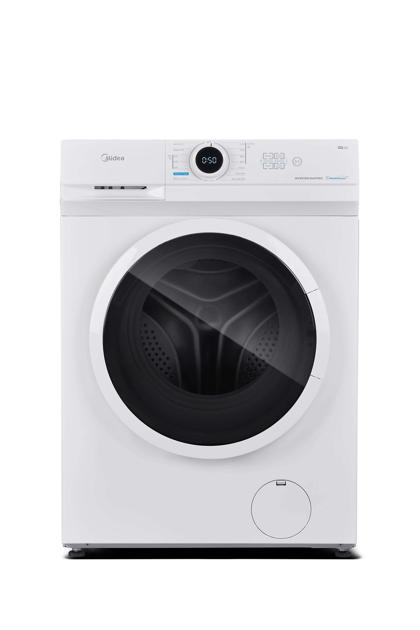 Midea MF10EW70BA Energy-Saving Freestanding Washing Machine, BLDC Motor, Bright LED Display, Steam Care, Quick Wash, Various temp options, Prewash, 1400 RPM, 7 kg load, White [Energy Class A]