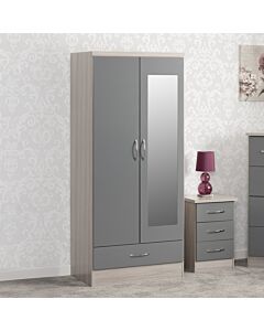 Nevada Mirrored 2 Door 1 Drawer Wardrobe