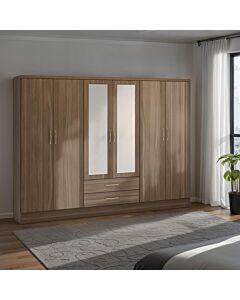 Nevada 6 Door 2 Drawer Mirrored Wardrobe
